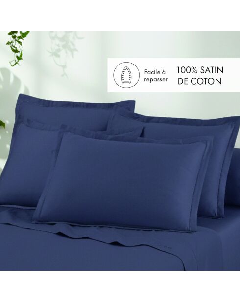 Lakenset Mini rechthoekig kussensloop van katoensatijn Uni 1 baratta blauw 06 - 150x200 cm