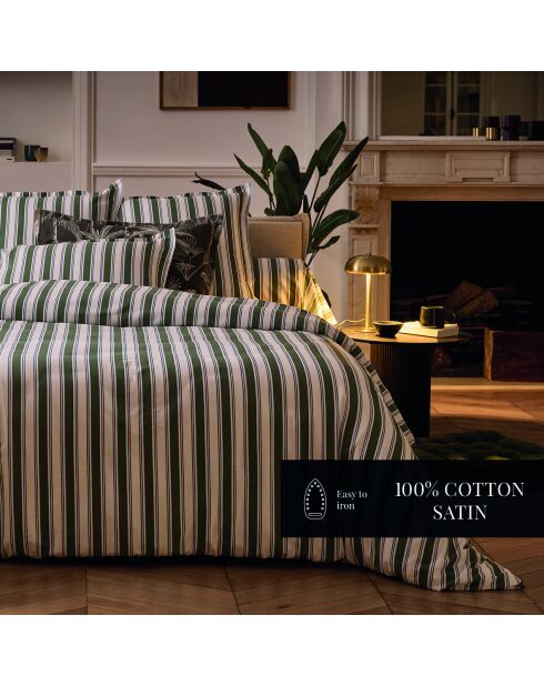 Housse de couette + taie d'oreiller 80x80 satin de coton Soline vert/bleu - 135x200 cm