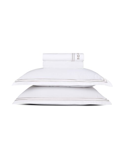 Bel set di lenzuola maxi rettangolari in raso di cotone tortora/bianco