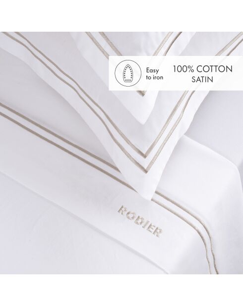 Bel set di lenzuola maxi rettangolari in raso di cotone tortora/bianco