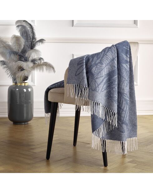 Tropical Illusion blauwe geweven plaid van kasjmier - 130x180 cm