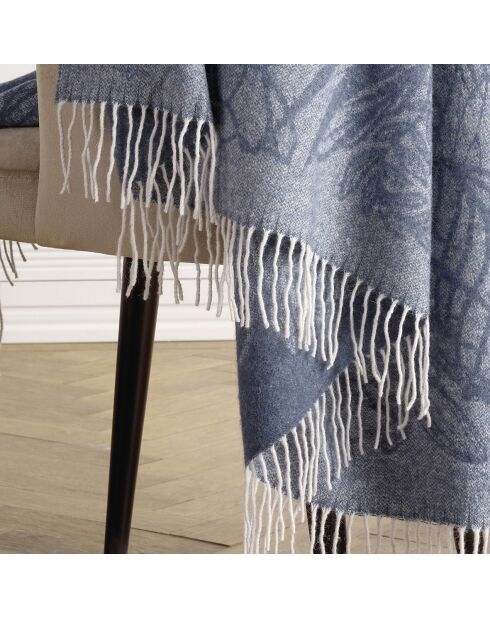 Tropical Illusion blauwe geweven plaid van kasjmier - 130x180 cm