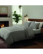 Ensemble de draps Mini satin de coton Annecy blanc/taupe - 150x200 cm
