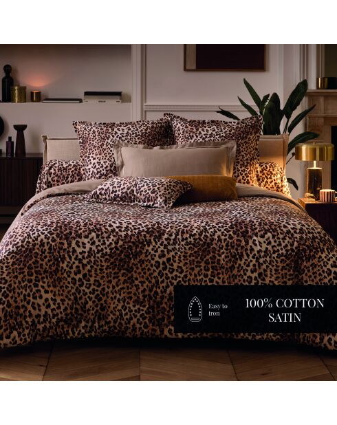Housse de couette + taie d'oreiller 80x80 satin de coton Élégance sauvage brun clair - 135x200 cm