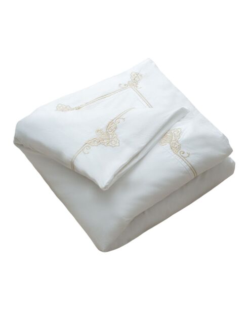 Housse de couette en percale de coton brodée uni blanche