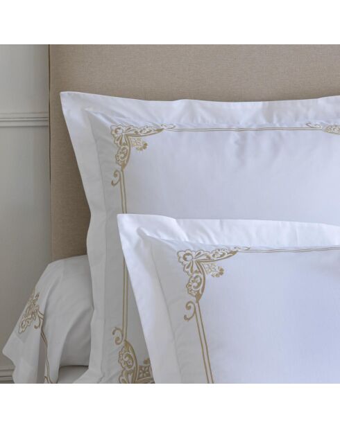 Housse de couette en percale de coton brodée uni blanche