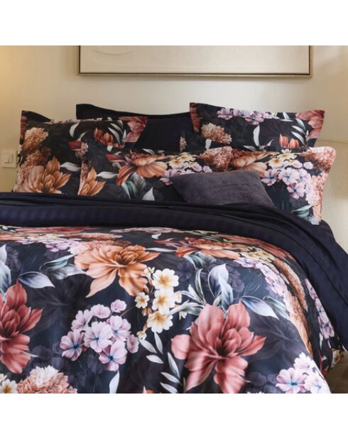 Housse de couette + taie d'oreiller en satin de coton Eclat de caramel bleu foncé - 140x200 cm