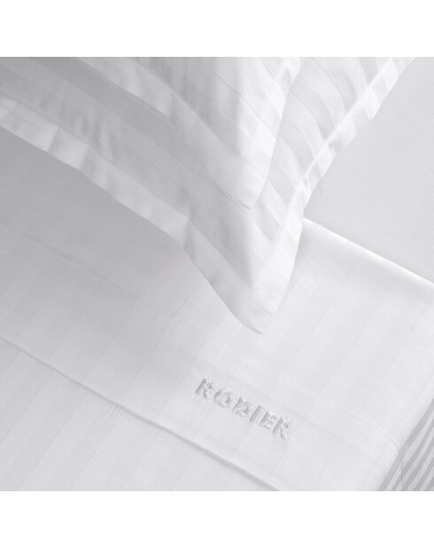Drap plat en satin de coton rayure tissé dobby Jacquard blanc