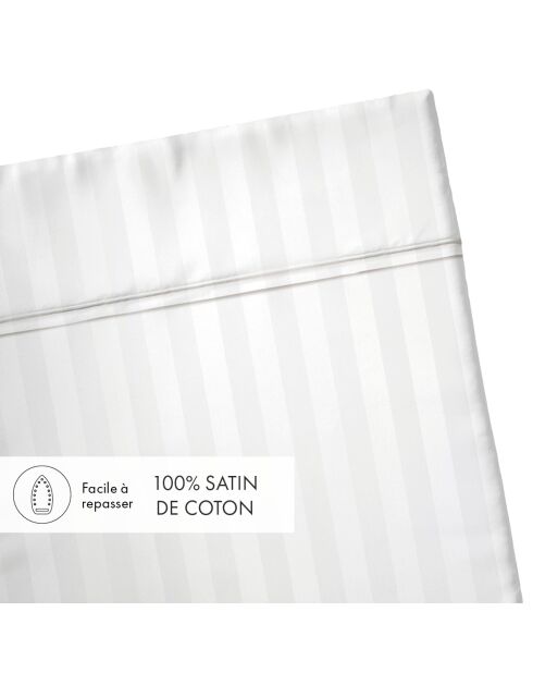 Drap plat en satin de coton rayure tissé dobby Jacquard blanc