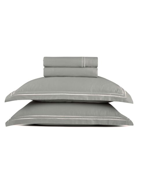 Ensemble de draps satin de coton Annecy blanc/taupe - 180x200 cm