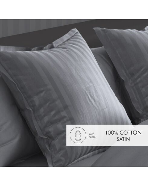 Set de 2 taies d'oreiller en satin de coton rayure tissé dobby Jacquard gris foncé - 50x70 cm