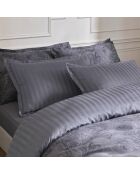 Drap plat en satin de coton Toile Fleurie gris foncé