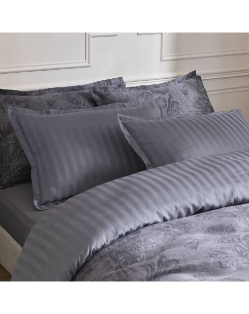 Drap plat en satin de coton Toile Fleurie gris foncé