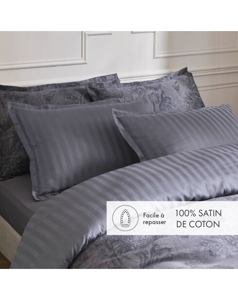 Drap plat en satin de coton Toile Fleurie gris foncé