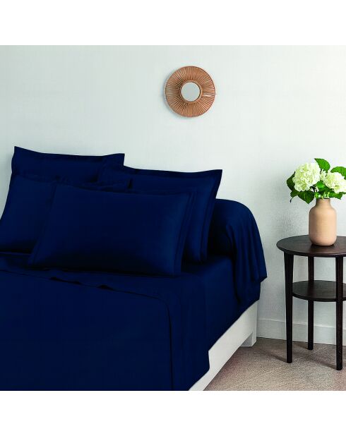 Set de 2 taies d'oreiller en satin de coton Nuit fleurie bleu 11 - 2x(50x70 cm)