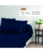 Set de 2 taies d'oreiller en satin de coton Nuit fleurie bleu 11 - 2x(50x70 cm)