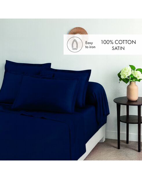 Set de 2 taies d'oreiller en satin de coton Nuit fleurie bleu 11 - 2x(50x70 cm)