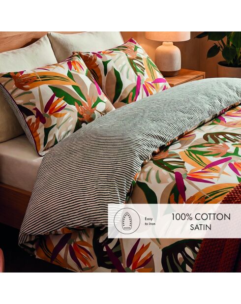 Housse de couette + 2 taies d'oreiller en satin de coton Papagayo orange