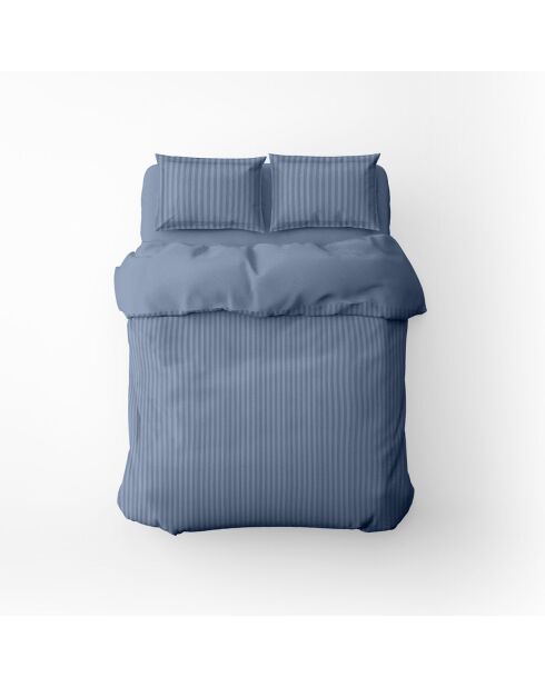Housse de couette + taie d'oreiller 63x63 satin de coton rayure tissé dobby Jacquard bleu 06 - 140x200 cm