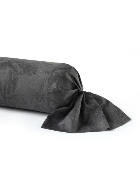 Funda acolchada satinada de algodón, lona floral gris oscuro - 43x210 cm