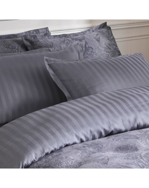 Funda acolchada satinada de algodón, lona floral gris oscuro - 43x210 cm
