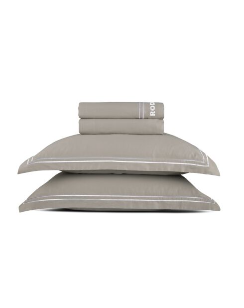 Bel set di lenzuola rettangolari in raso di cotone bianco/tortora - 180x200 cm