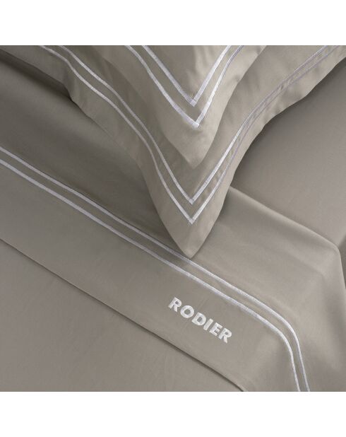 Bel set di lenzuola rettangolari in raso di cotone bianco/tortora - 180x200 cm
