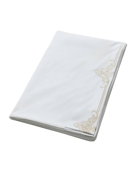 Drap plat en percale de coton brodée blanc - 270x310 cm