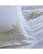 Drap plat en percale de coton brodée blanc - 270x310 cm