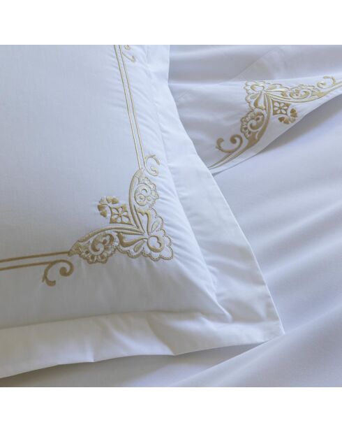 Drap plat en percale de coton brodée blanc - 270x310 cm