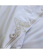 Drap plat en percale de coton brodée blanc - 270x310 cm