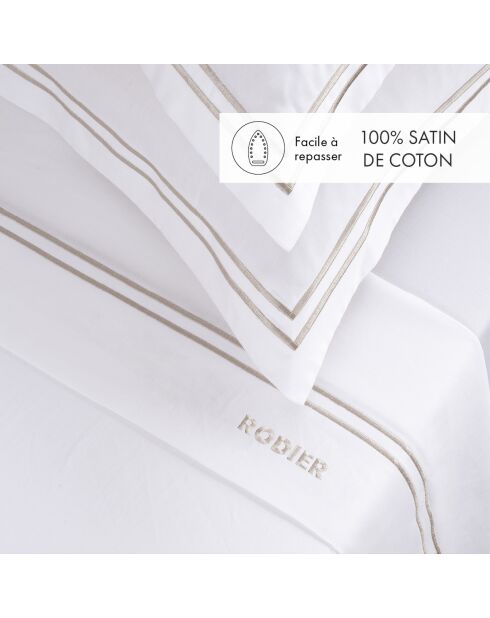 Ensemble de draps taie rectangle en satin de coton Nice taupe/blanc - 180x200 cm