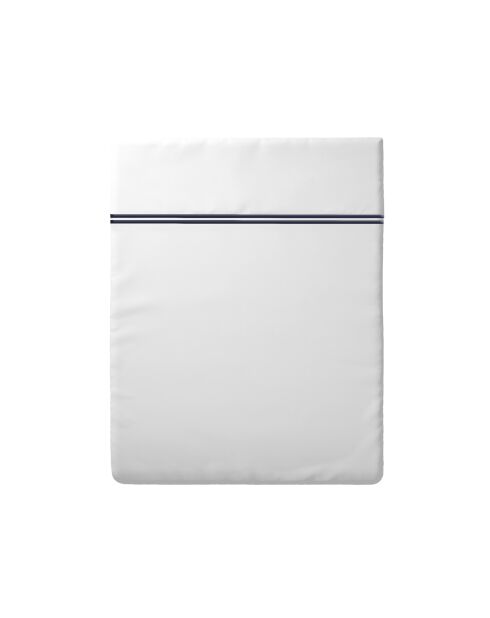 Drap plat en satin de coton Nice bleu foncé/blanc