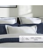 Drap plat en satin de coton Nice bleu foncé/blanc