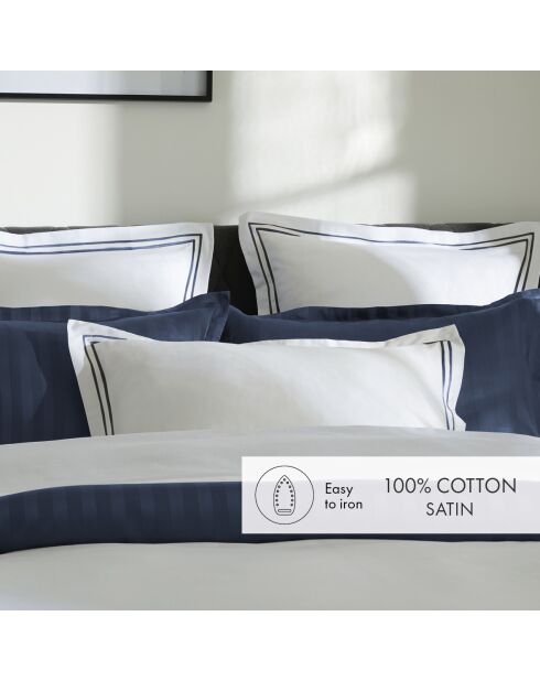Drap plat en satin de coton Nice bleu foncé/blanc