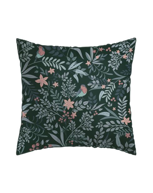 Set de 2 taies d'oreiller en satin de coton Harmonie des oiseaux vert - 2x(63x63 cm)