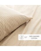 Housse de couette + taie d'oreiller en coton tissé teint Colombine taupe - 140x200 cm