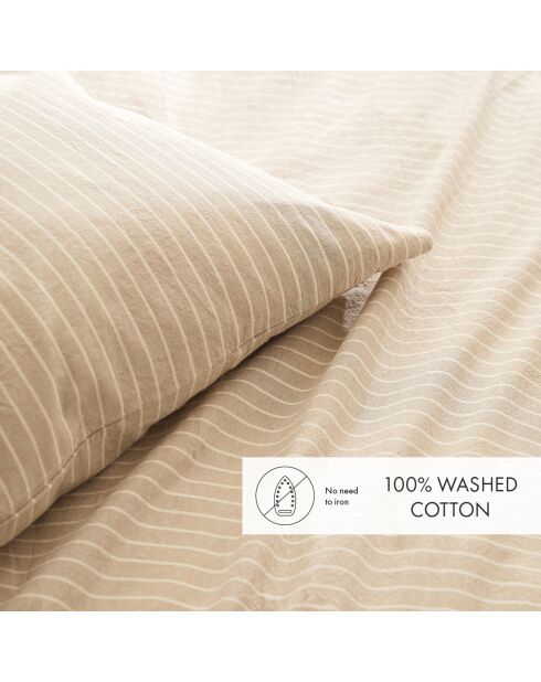 Housse de couette + taie d'oreiller en coton tissé teint Colombine taupe - 140x200 cm