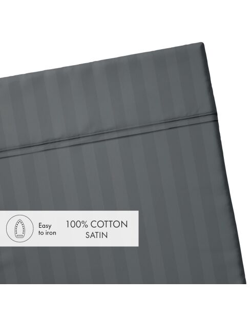 Drap plat en satin de coton dobby stripe Jacquard gris foncé