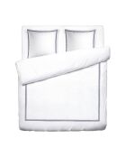 Housse de couette + 2 taies d'oreiller en satin de coton Nice bleu foncé/blanc