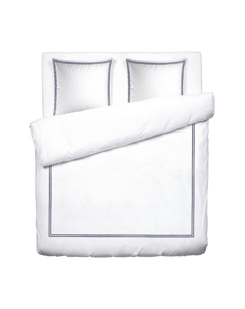 Housse de couette + 2 taies d'oreiller en satin de coton Nice bleu foncé/blanc