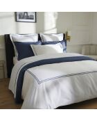 Housse de couette + 2 taies d'oreiller en satin de coton Nice bleu foncé/blanc