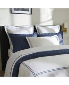 Housse de couette + 2 taies d'oreiller en satin de coton Nice bleu foncé/blanc