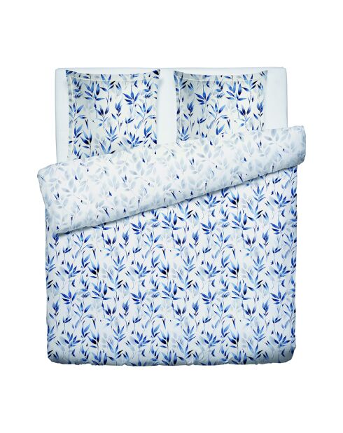 Housse de couette + taie d'oreiller en satin de coton Eclat bleu blanc - 240x220 cm