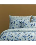 Housse de couette + taie d'oreiller en satin de coton Eclat bleu blanc - 240x220 cm