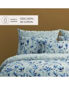Housse de couette + taie d'oreiller en satin de coton Eclat bleu blanc - 240x220 cm