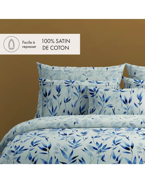 Housse de couette + taie d'oreiller en satin de coton Eclat bleu blanc - 240x220 cm