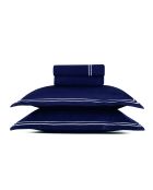 Ensemble de draps satin de coton Annecy blanc/bleu foncé - 180x200 cm