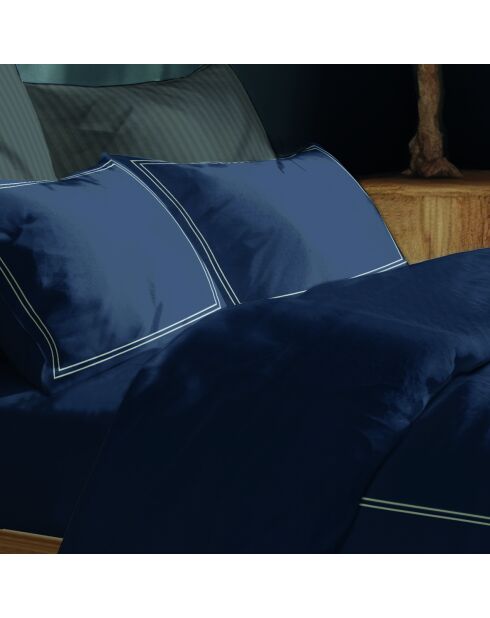 Ensemble de draps satin de coton Annecy blanc/bleu foncé - 180x200 cm