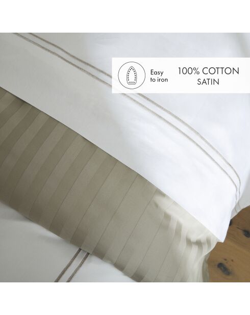 Set de 2 taies d'oreiller en satin de coton Nice taupe/blanc - 2x(50x70 cm)